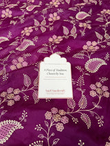 Magenta Wine Chikankari Style Embroidered Kora Organza Saree
