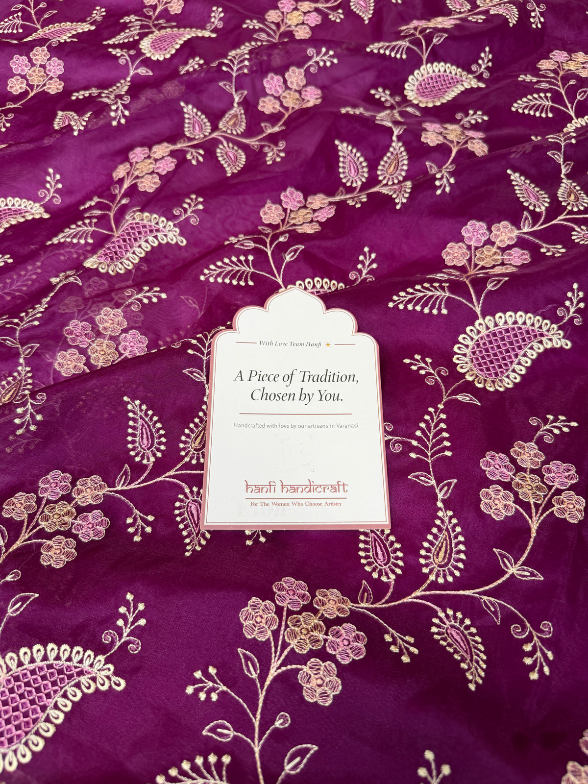Magenta Wine Chikankari Style Embroidered Kora Organza Saree