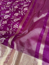 Magenta Wine Chikankari Style Embroidered Kora Organza Saree