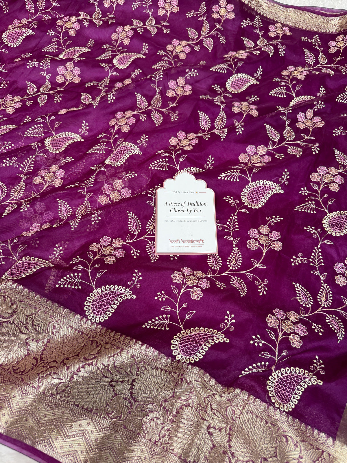 Magenta Wine Chikankari Style Embroidered Kora Organza Saree