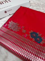 Rani Red Tilfi Gulband Banarasi Mashru Silk Saree