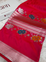 Rani Red Tilfi Gulband Banarasi Mashru Silk Saree