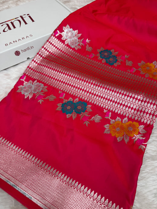 Rani Red Tilfi Gulband Banarasi Mashru Silk Saree