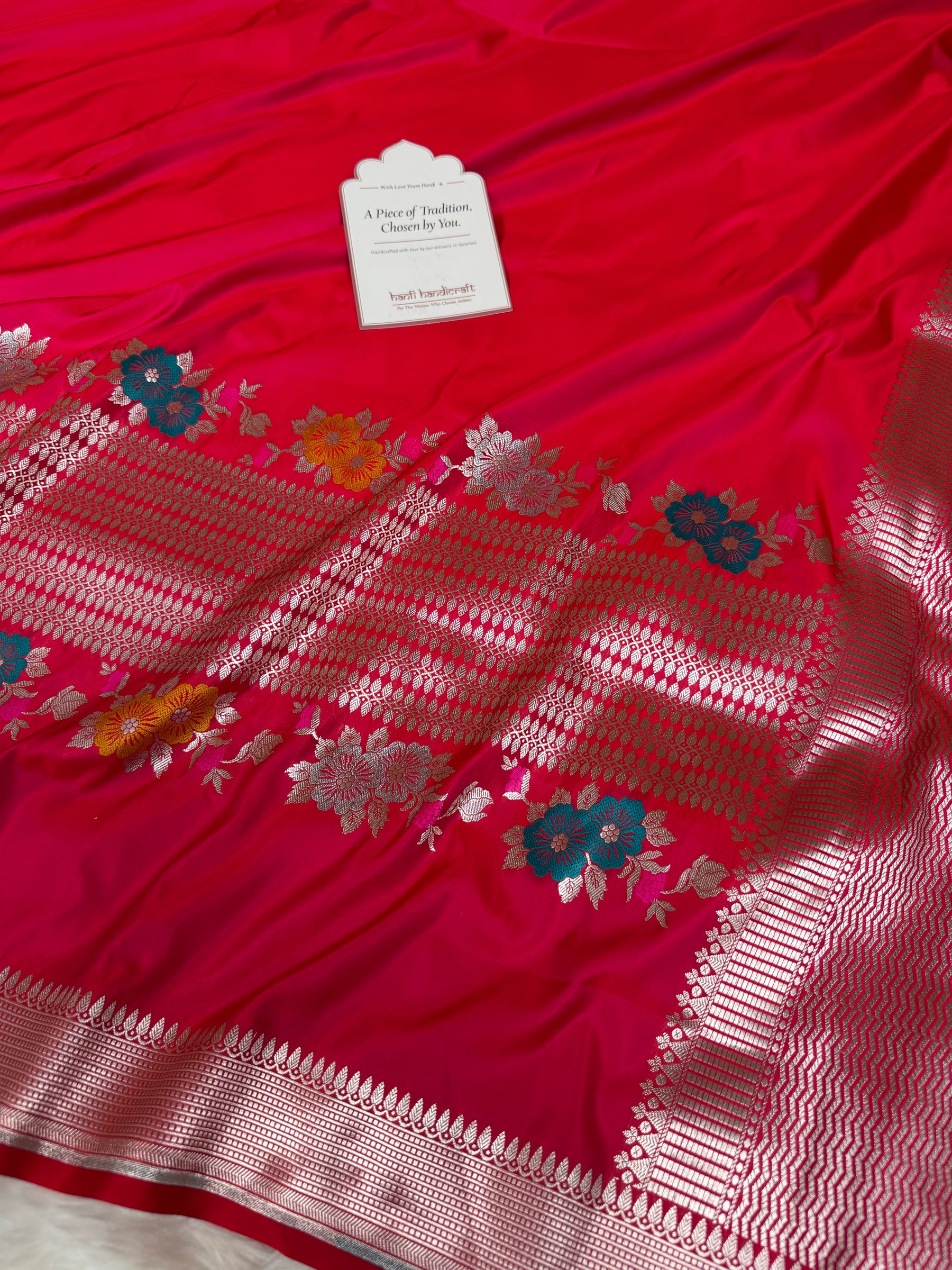 Rani Red Tilfi Gulband Banarasi Mashru Silk Saree