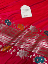 Rani Red Tilfi Gulband Banarasi Mashru Silk Saree
