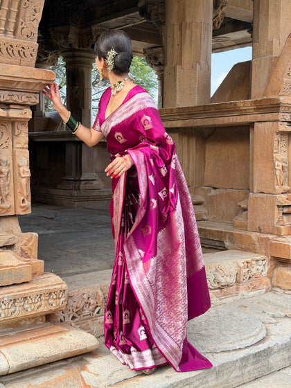 Rani Magenta Mehraab Banarasi Mashru Silk Saree