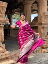 Rani Magenta Mehraab Banarasi Mashru Silk Saree