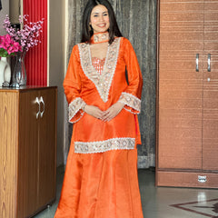 Kesari Orange Afsara Mirror Work Tissue Sharara Suit Set