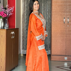 Kesari Orange Afsara Mirror Work Tissue Sharara Suit Set