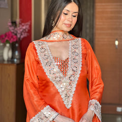 Kesari Orange Afsara Mirror Work Tissue Sharara Suit Set