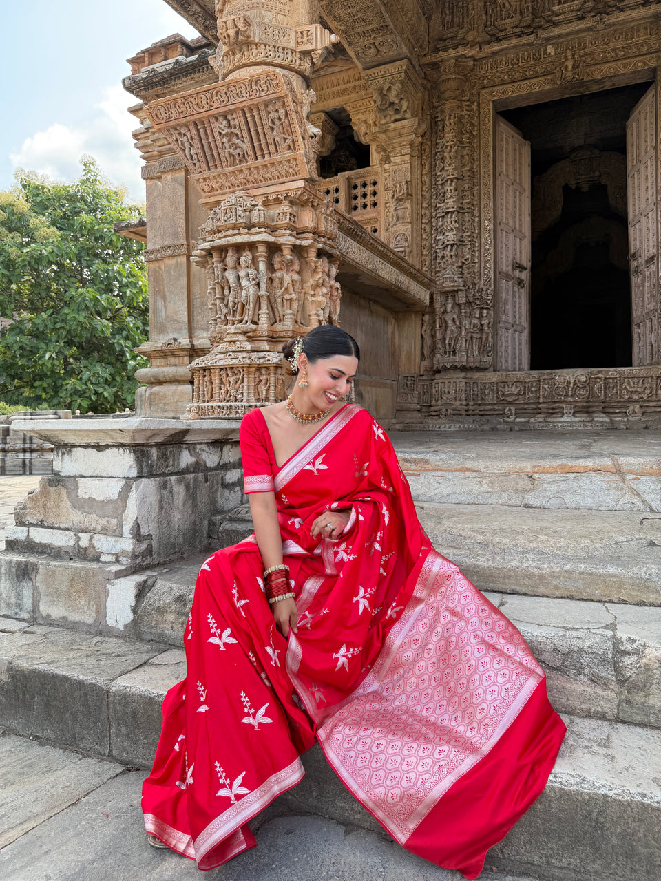 Royal Red Kanak Baali Banarasi Mashru Silk Saree