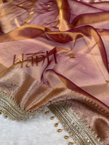 Copper Gold Ghungroo Handcrafted Tissue Silk Saree