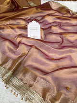 Copper Gold Ghungroo Handcrafted Tissue Silk Saree