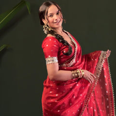 Varnika Red Banarasi Sundari Mirror Work Tissue Silk Saree