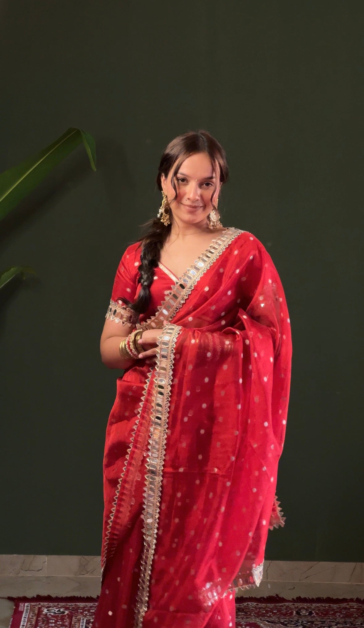Varnika Red Banarasi Sundari Mirror Work Tissue Silk Saree