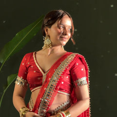 Varnika Red Banarasi Sundari Mirror Work Tissue Silk Saree