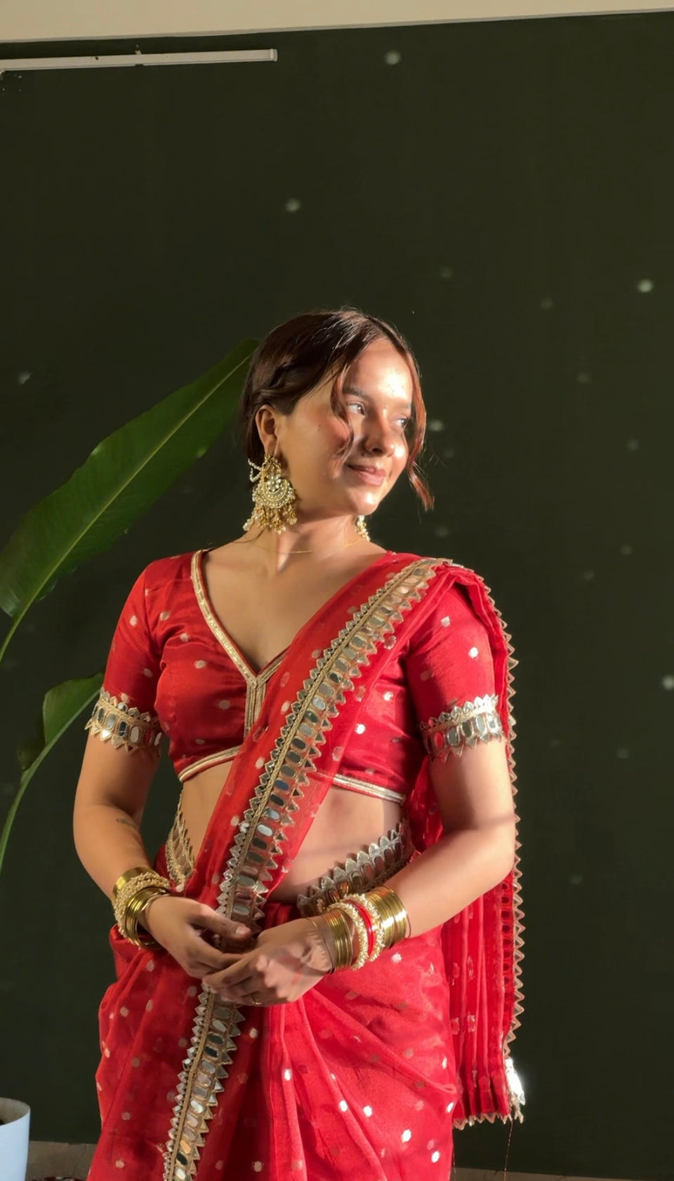 Varnika Red Banarasi Sundari Mirror Work Tissue Silk Saree