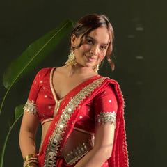 Varnika Red Banarasi Sundari Mirror Work Tissue Silk Saree