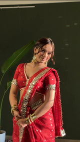 Varnika Red Banarasi Sundari Mirror Work Tissue Silk Saree