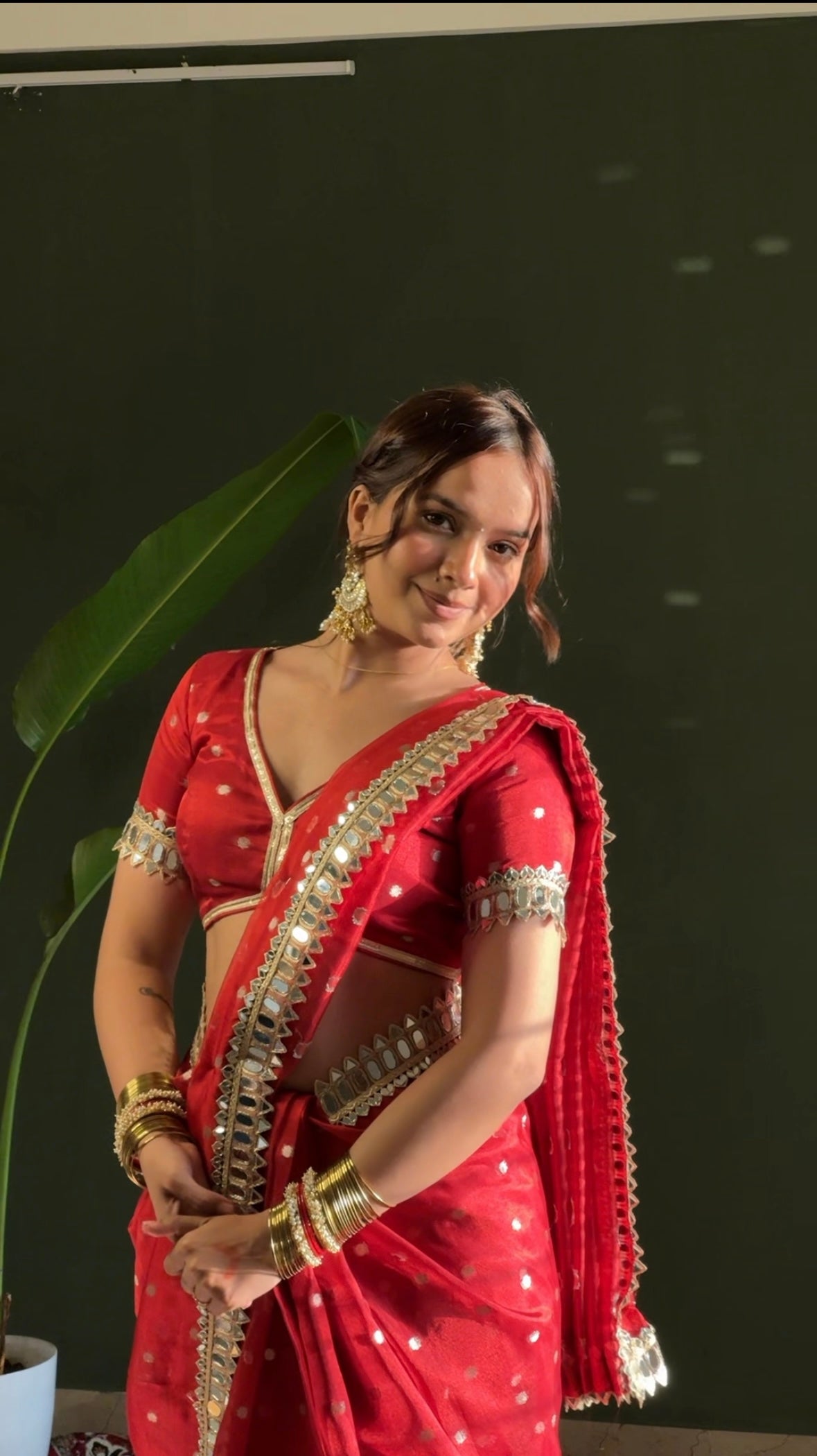 Varnika Red Banarasi Sundari Mirror Work Tissue Silk Saree