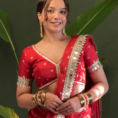 Varnika Red Banarasi Sundari Mirror Work Tissue Silk Saree