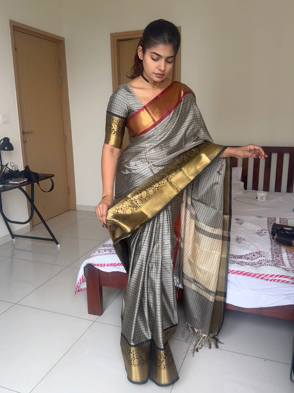 Elegant Kattam Silk Saree with Zari Contrast Border