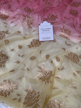 Dual-Shade Floral Tissue Appliqué Organza Saree – Pink Lemon