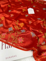 Rust Orange Designer Jamdani Pattern Silk Linen Saree