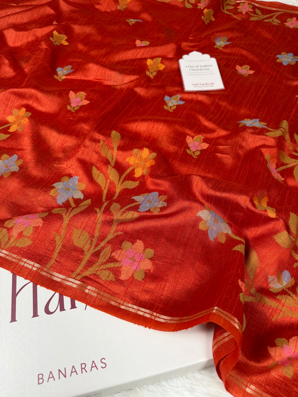 Rust Orange Designer Jamdani Pattern Silk Linen Saree
