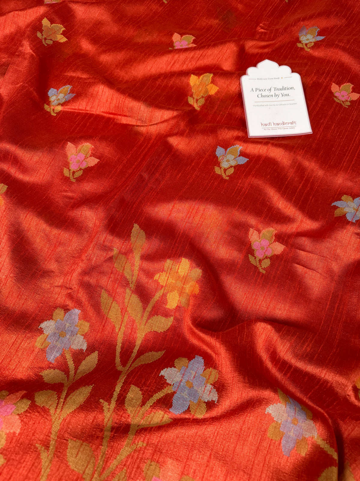 Rust Orange Designer Jamdani Pattern Silk Linen Saree
