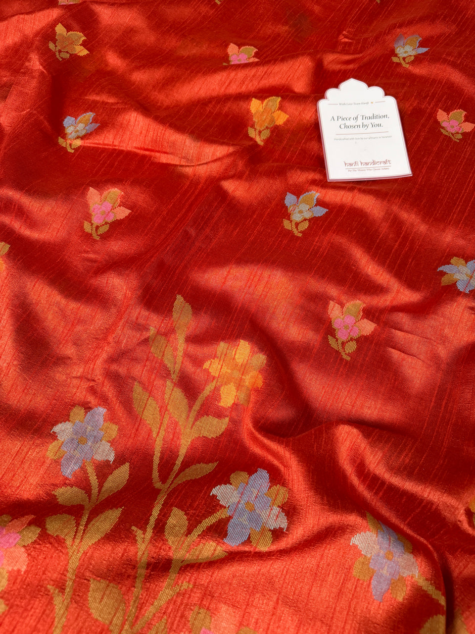 Rust Orange Designer Jamdani Pattern Silk Linen Saree