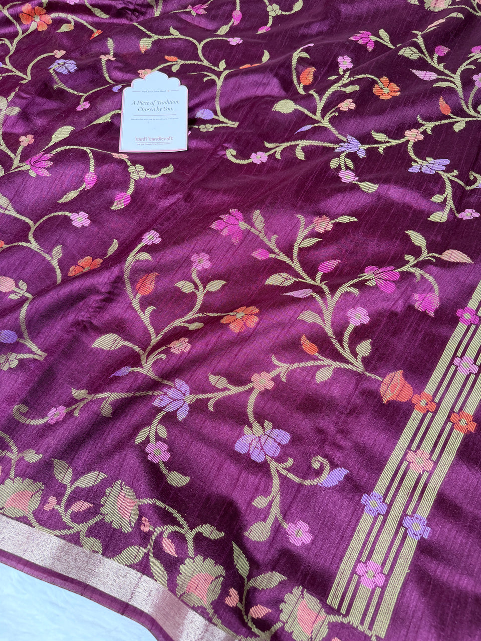 Magenta Wine Designer Jamdani Pattern Silk Linen Saree