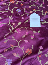 Magenta Wine Designer Jamdani Pattern Silk Linen Saree
