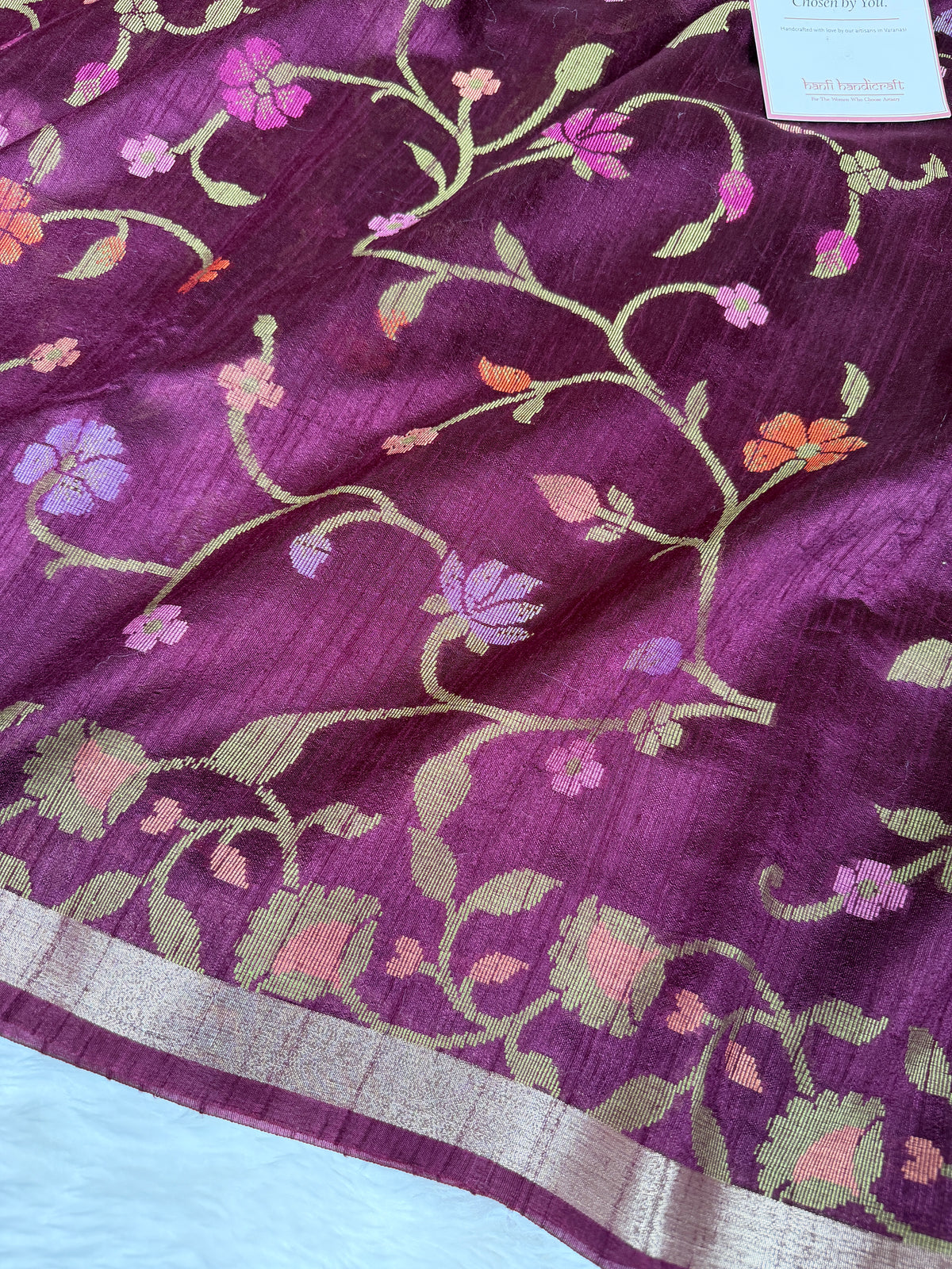 Magenta Wine Designer Jamdani Pattern Silk Linen Saree