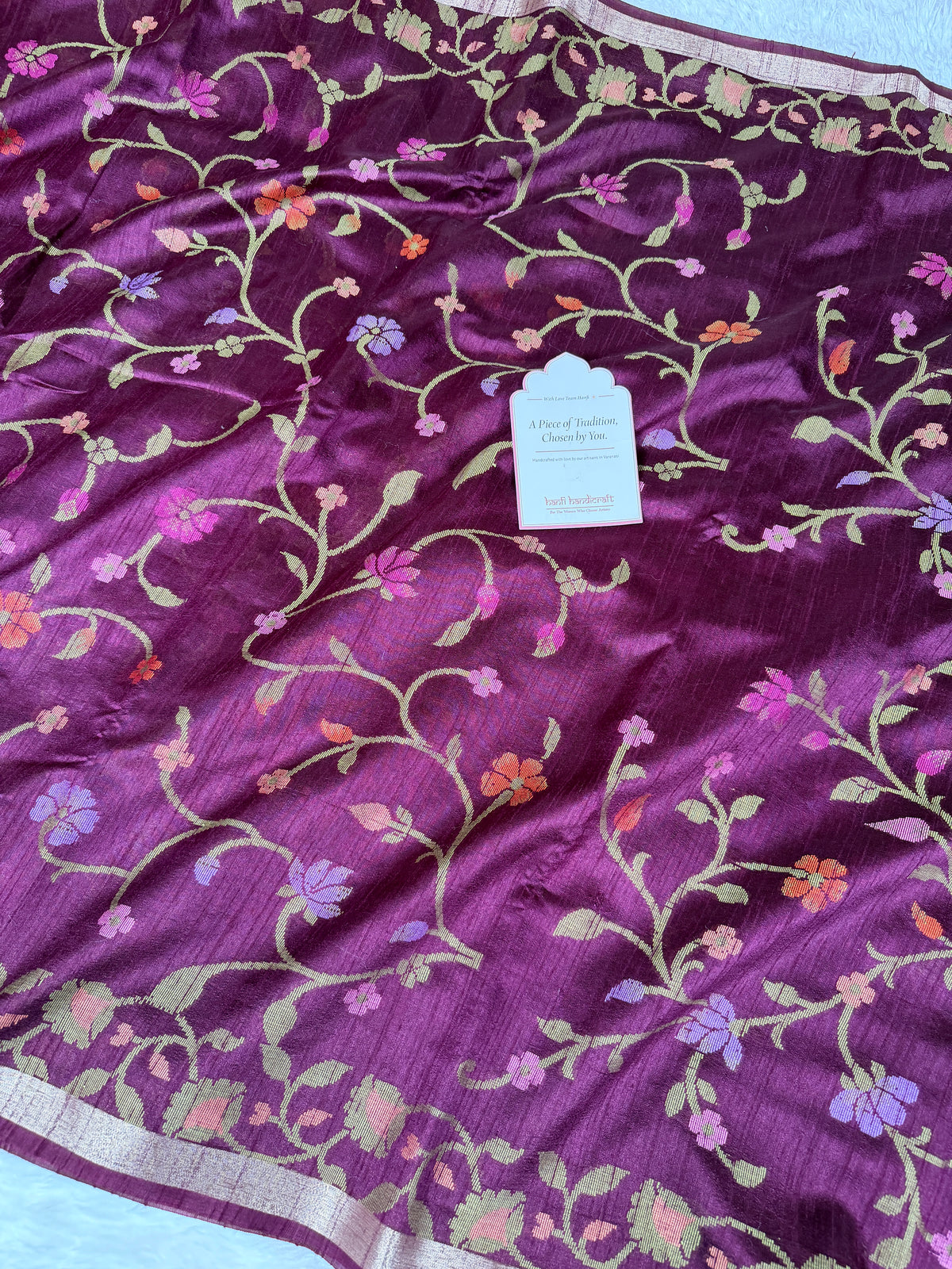 Magenta Wine Designer Jamdani Pattern Silk Linen Saree