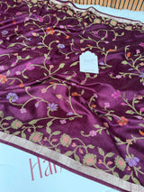 Magenta Wine Designer Jamdani Pattern Silk Linen Saree