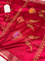 Rani Red Designer Jamdani Pattern Silk Linen Saree