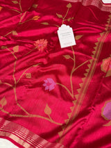 Rani Red Designer Jamdani Pattern Silk Linen Saree