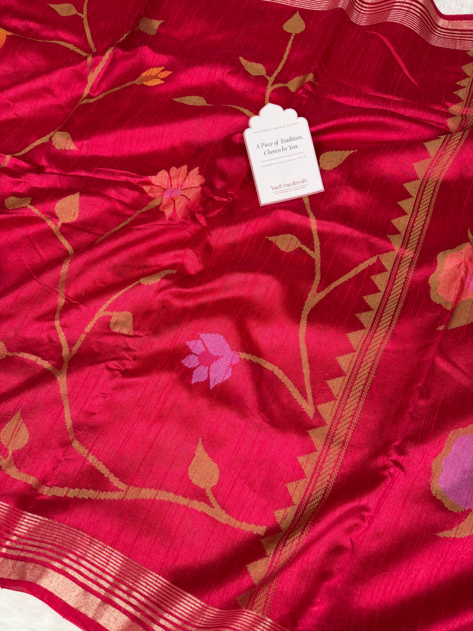 Rani Red Designer Jamdani Pattern Silk Linen Saree