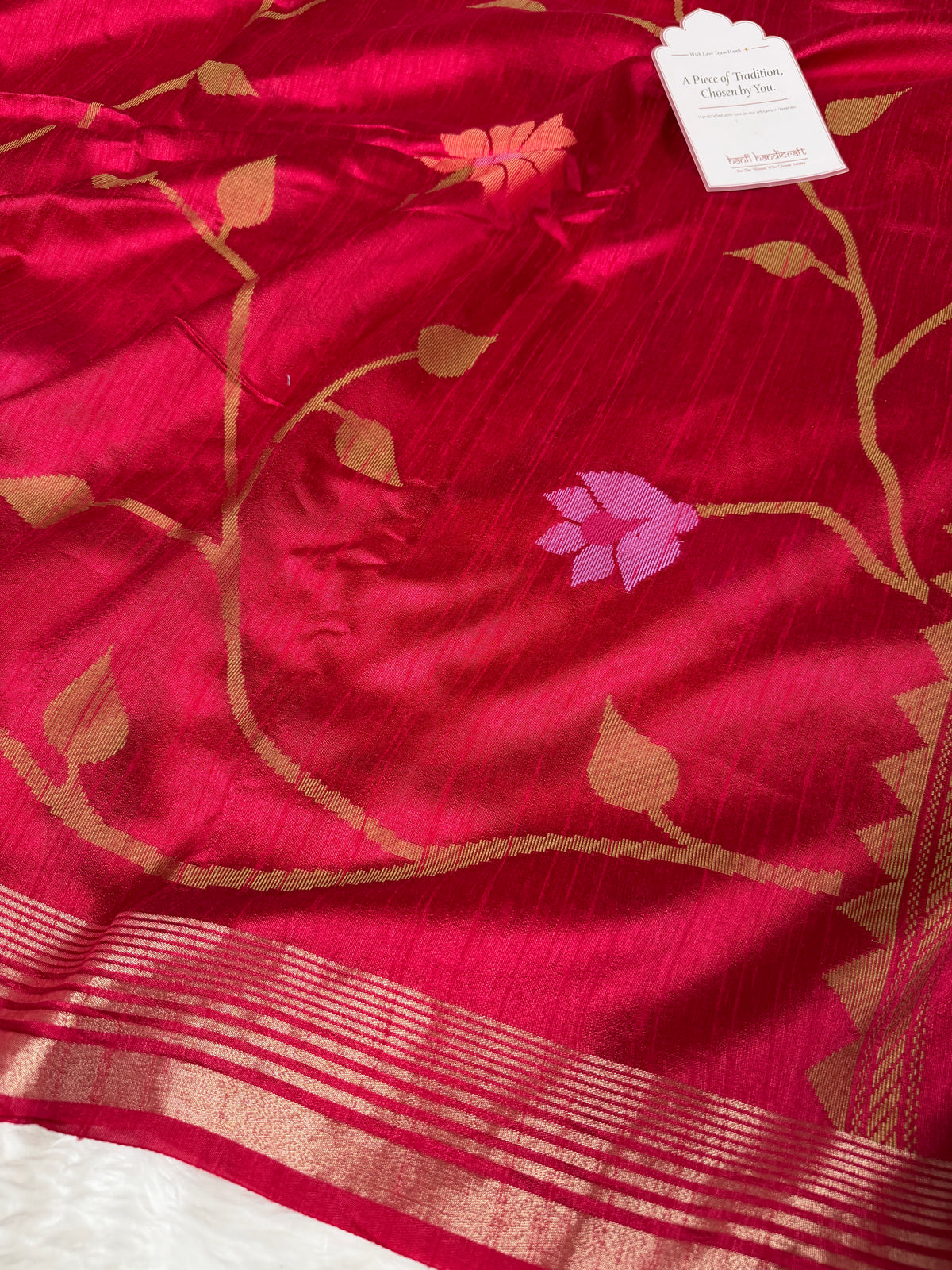 Rani Red Designer Jamdani Pattern Silk Linen Saree