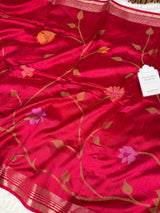 Rani Red Designer Jamdani Pattern Silk Linen Saree