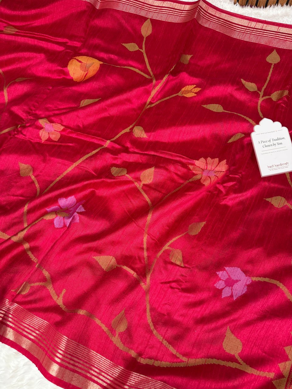Rani Red Designer Jamdani Pattern Silk Linen Saree