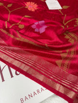 Rani Red Designer Jamdani Pattern Silk Linen Saree