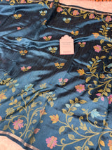 Sapphire Blue Designer Jamdani Pattern Silk Linen Saree