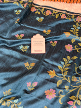 Sapphire Blue Designer Jamdani Pattern Silk Linen Saree