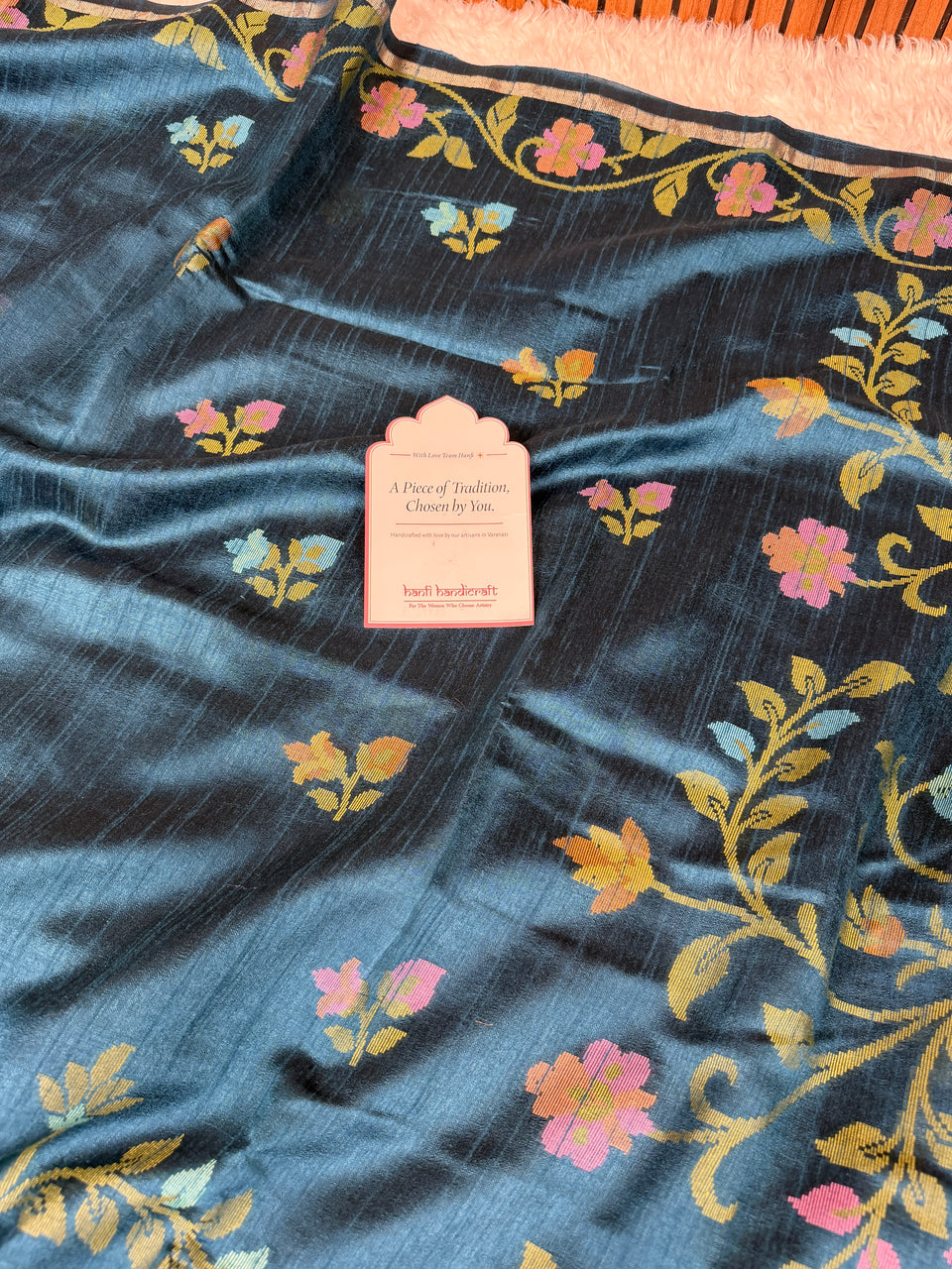 Sapphire Blue Designer Jamdani Pattern Silk Linen Saree