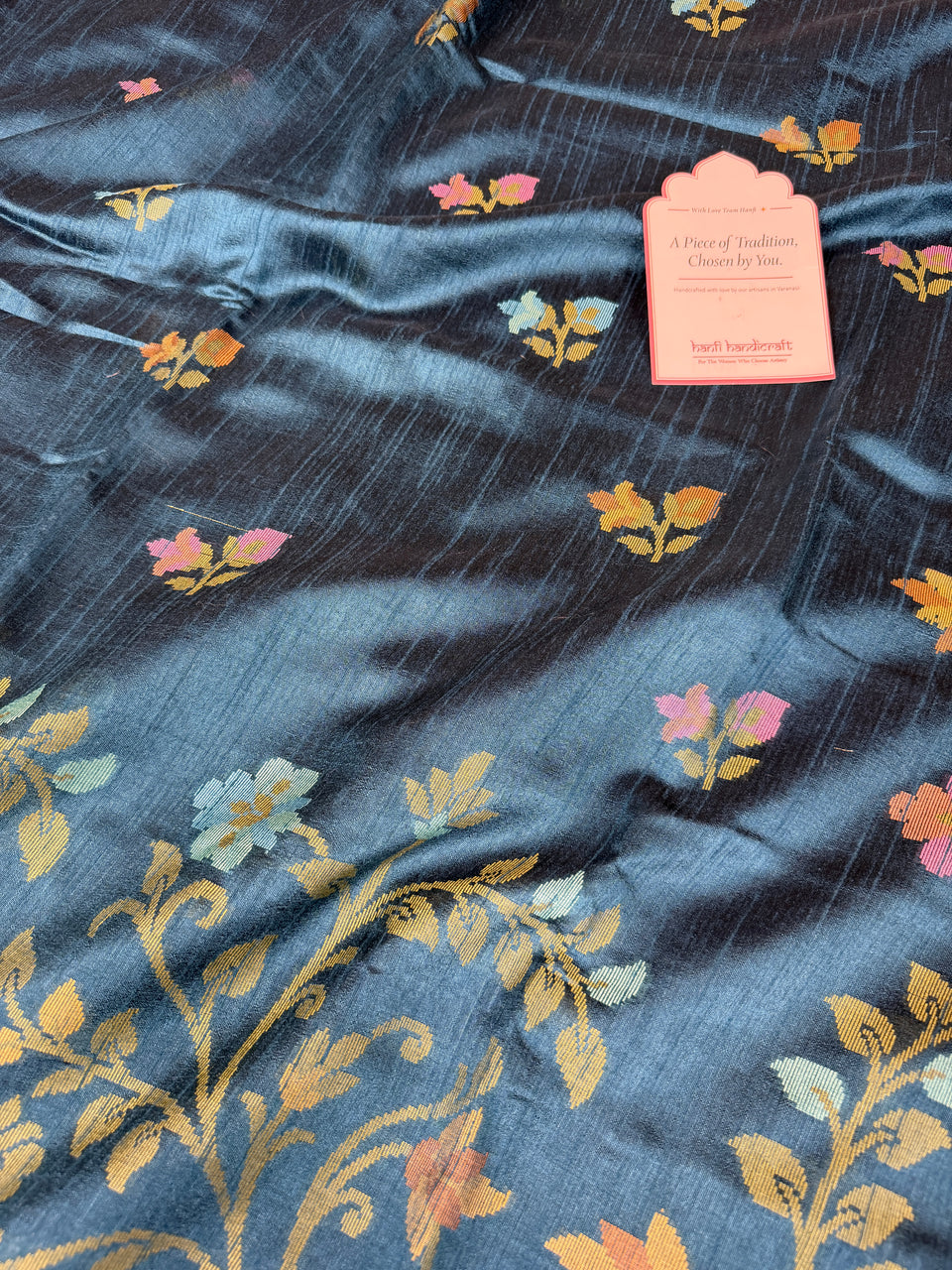 Sapphire Blue Designer Jamdani Pattern Silk Linen Saree