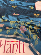 Sapphire Blue Designer Jamdani Pattern Silk Linen Saree