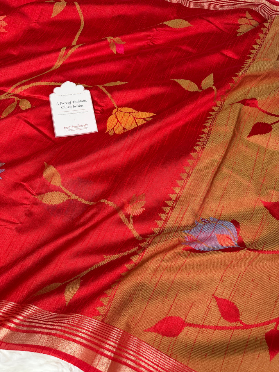 Ruby Red Designer Jamdani Pattern Silk Linen Saree