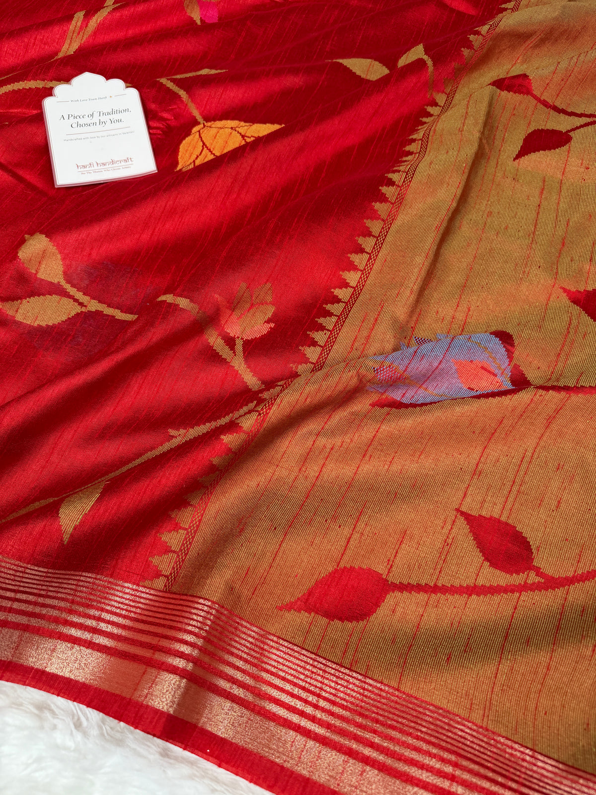 Ruby Red Designer Jamdani Pattern Silk Linen Saree